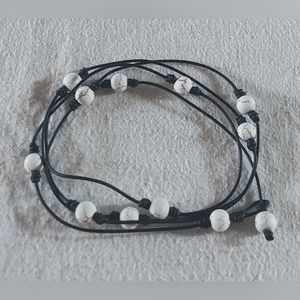 New Handmade White Bead And Black Leather Necklace New